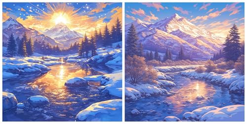 Peinture diamant 5D kit complet de 2 toiles montagnes 70x70 cm pour broderie strass