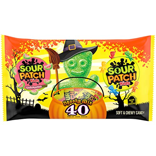 SOUR PATCH KIDS Original Candy and SOUR PATCH KIDS Watermelon Candy Halloween Candy Variety Pack, 1 - 40 Trick or Treat Snack Packs