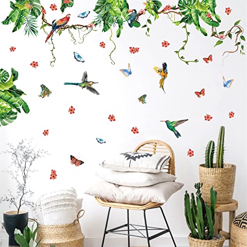 Palm Leaf Wall Stickers Hanging Vines Wall Decal Peel And Stick Wall Art Mural Green Plants Wall Stickers Parrot Flower Wall Decal Tropical Leaves Wall Decals For Living Room Bedroom Bathroom Decor #TOP6