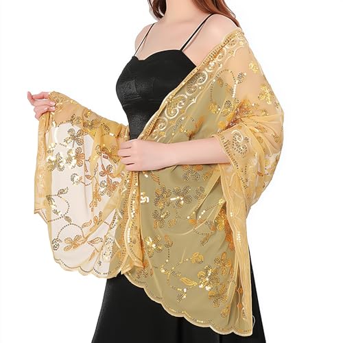Sequin Shawl Wraps for Women, 1920S Sparkly Sheer Mesh Shawls and Wraps for Evening Dresses