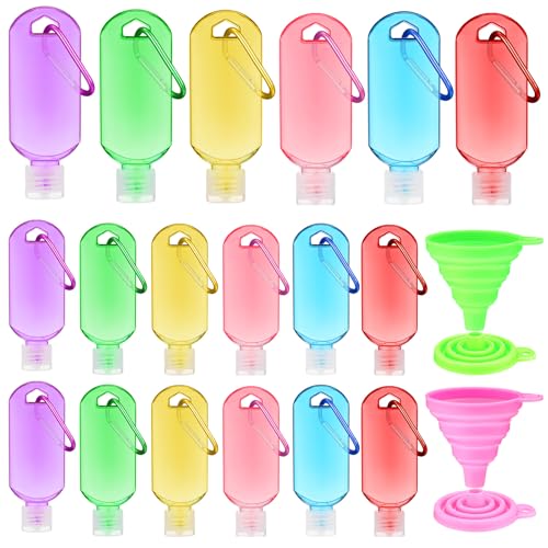 32 Pcs Travel Bottles with Keychain Empty Hand Sanitizer Bottles with Keychain 2oz 60ml Portable Colorful Plastic Leakproof Refillable Containers for Toiletry Home Office Outdoor