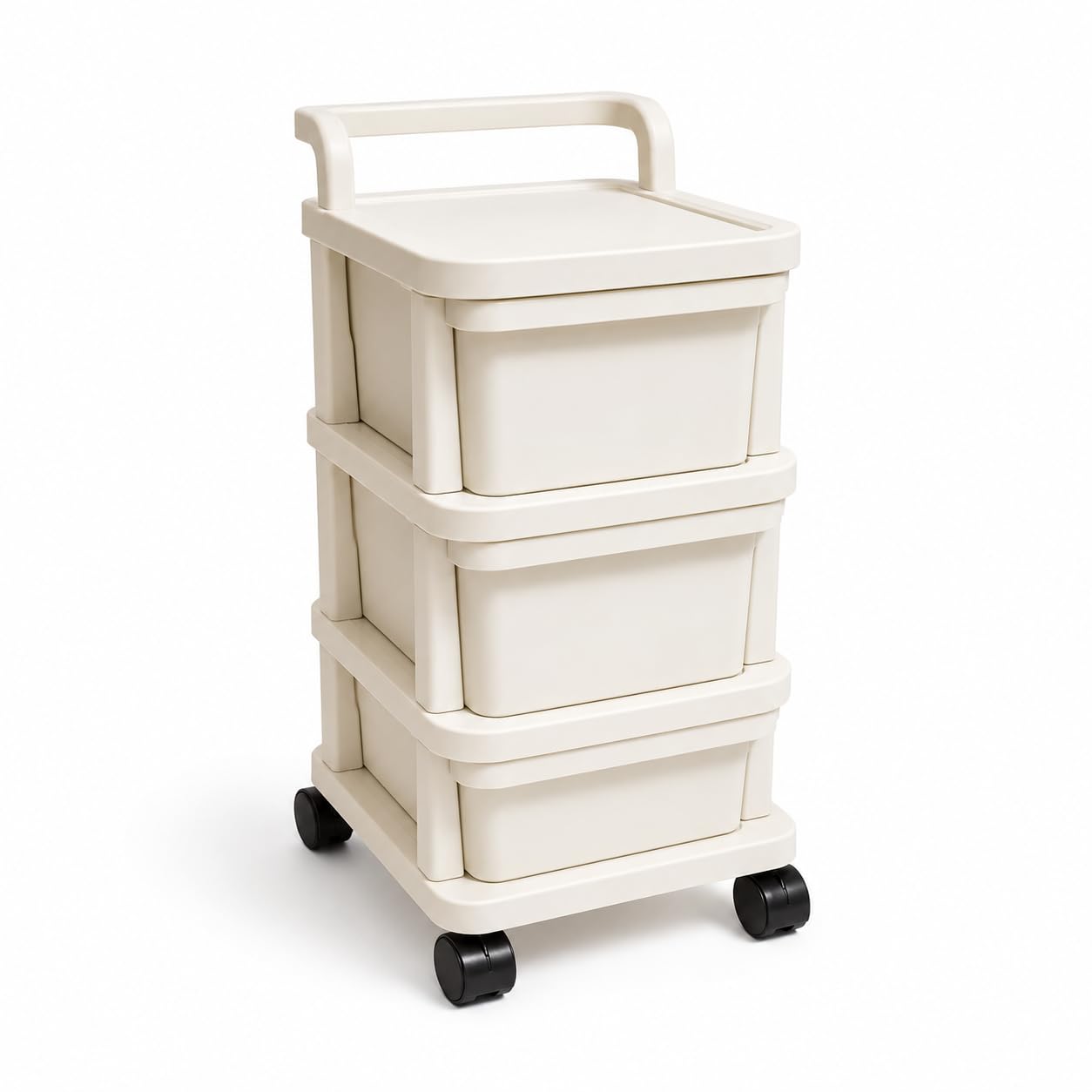4/5 Tier Plastic Storage Trolley with Drawers – Mobile Home & Office Organizer Cabinet on Wheels for Clothes, Toys, Stationery & Kitchen Essentials (Neutral, 3 Tier)