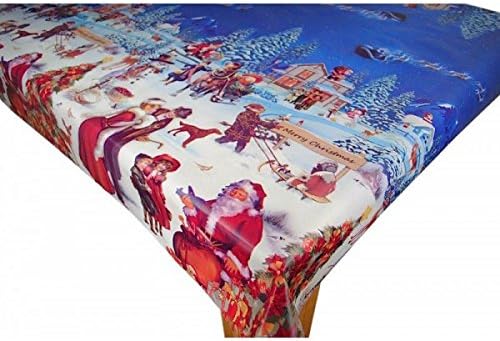 Christmas Eve with Santa PVC Vinyl Oilcloth Tablecloth 200cm x 140cm Wipe Clean