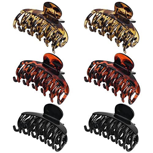 DEEKA 6 PCS 2.5 Inch Double Row Teeth Hair Claw Clips Small Tortoise Shell Plastic Hair Jaw Clips Hair Barrettes Thick Medium Thin Hair Clips for Women