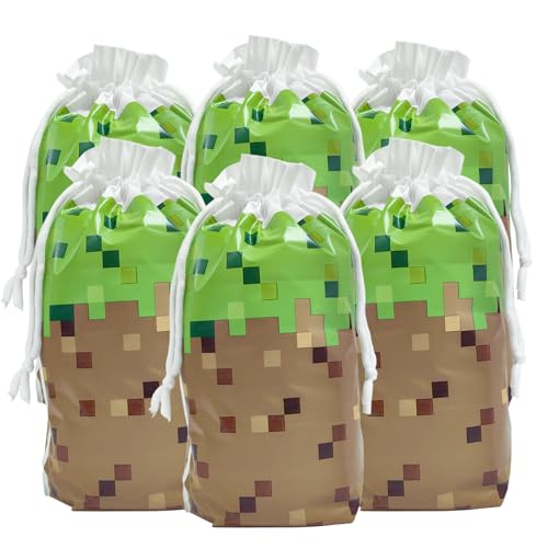 48Pcs 7 x 10Inch Pixel Miner Favor Bags Pixel Themed Treat Goodie Bags for Birthday Party Supplies Video Game Party Candy Bag for Kids