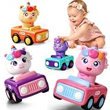 MOONTOY Auto Spielzeug ab 1 Jahr, 4 Stück Einhorn Spielzeug ab 1 2 3 Jahr Mädchen, Press-and-Go Spielfahrzeug für Kleinkinder, Jungen und Mädche, Geschenk für Kinder ab 10 12 18 Monaten