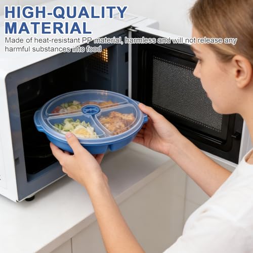 AXVRAV 3 Stück Mikrowellen Teller mit Deckel, 25x23x4 cm Mikrowellengeschirr mit 3 Fächern, BPA-frei, Wiederverwendbar Mikrowellenteller Portionsteller zum Aufwärmen Mahlzeiten Getrennt Aufbewahren