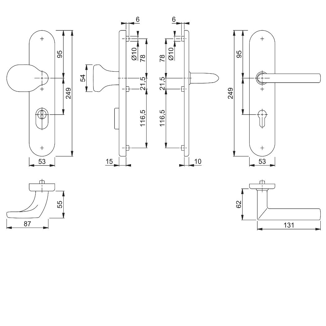 Hoppe Schutzbeschlag Stockholm ES1 E86G/3332ZA/3310/1140Z, edelstahl, Pz 92 mm, TS 67-72 mit Ziehschutz, Stift 10 mm, 3665041