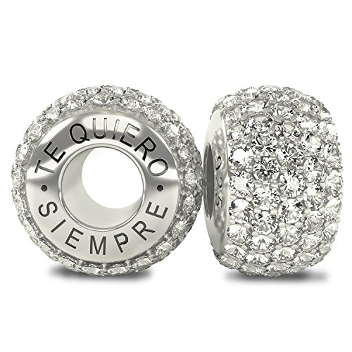 La Colección Real - Te Quiero Siempre 925 Plata de Ley Charm Abalorio Cuenta con Cristales Austriacos compatible con Pandora o pulsera similar de 3mm