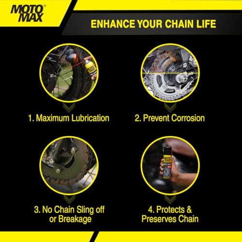 Motomax Chain Lube Aerosol Spray 200 ml |Provides Lubrication and corrosion protection of Chain & sprockets for Bikes, Motorbikes, Cars| Avoid Sling Off & Prevent Chain breakage | Extended Chain Life (Image - 5)