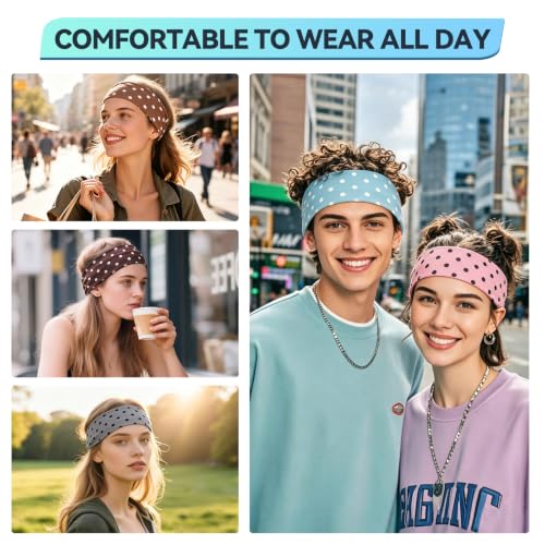 Image of 14 Pack Polka Dot Headbands for Women, Fashion Soft Elastic Cloth Hairbands