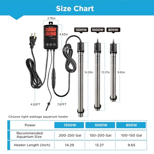 Image of Titanium Aquarium Heater 800W, Submersible Fish Tank Heater with Digital Display Temperature Controller, 0℃-40℃ Adjustable, Fast Heating for 100 ~ 150 Gal Saltwater Freshwater Fish Tank, MX-9015(800W)