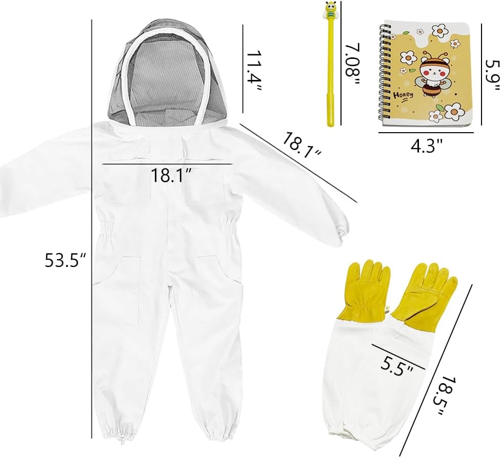 WAYUTO Bee Suit for Kids Beekeeping Suit Outfit Professional Beekeeper Kids Bee Suit and Gloves Children Beekeeping Suit (120-135cm)