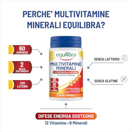 Equilibra Integratori Alimentari, Multivitamine e Minerali, a base di 12 Vitamine e 6 Minerali con Luteina, Indicato per Diete Povere di Minerali e Vitamine o Aumentato Fabbisogno, 60 Compresse - Immagine 2