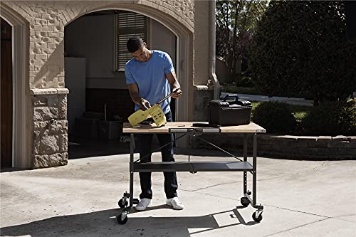 COSCO SmartFold Butcher Block Portable Workbench / Folding Utility Table (Hardwood Top, 700LB Total Weight Capacity, Locking Casters, Gray Steel Frame, 1 Pack)