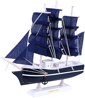Sailing Yacht Boat Wooden Model Wood Ship Handcrafts 24cm Wooden Sailboat Centerpiece for Home Beach House Ocean Theme Party Nautical Mediterranean Decor Navy