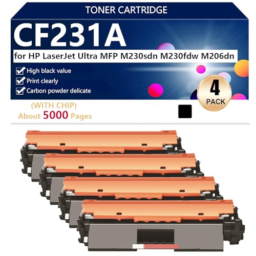 Image of Black CF231A Hight Capacity Toner Cartridge Replacement for HP LaserJet Ultra MFP M230sdn M230fdw M206dn Printer, High-Definition Printing, 5000 Pages,Black-4 pack