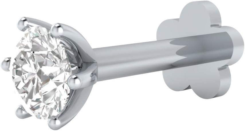 Demira Natural Diamond (0.02-0.16ct) Nosepin in 14K Gold in 6MM Post. nose pin, lip labret, or Monroe ring.