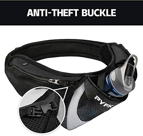 PYFK Running Belt Hydration Waist Pack with Water Bottle Holder for Men Women Waist Pouch Fanny Bag Reflective (Upgrade Black)