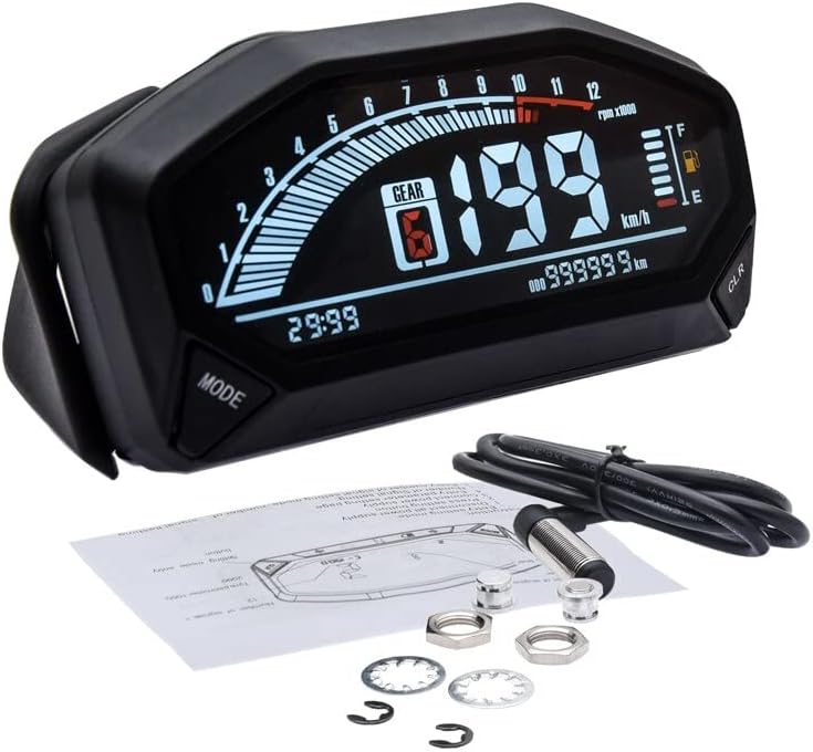 Contagiri Contachilometri Impermeabile Con Retroilluminazione Digitale A LED Per Motocicletta Universale Di Nuovo Stile Per 1,2,4 Cilindri (Color : with Sensor)