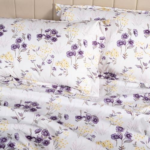 Image of Home Elegance from House of Mytrident | Linen Feel Bed Sheet for Double Bed King Size with Two Pillow Covers | Ultrasoft | Floral 274cm x 250cm | myTrident - Cedar Purple