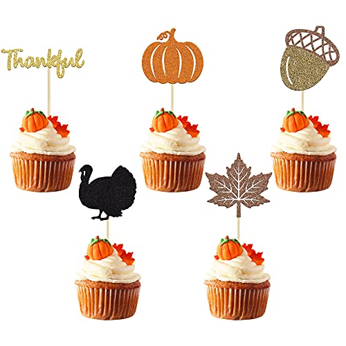 Gyufise 30 Pack Thanksgiving Cupcake Toppers Turkey Pumpkin Thankful Fall Harvest Party Cake Decorations For Thanksgiving/Fall Party Decorations … #TOP23