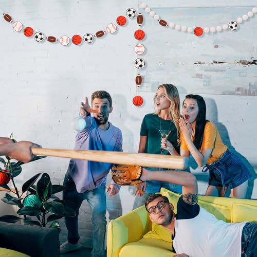 Image of Tatuo 3 Pcs 24.61 ft Sport Party Decorations Felt Football Garland Baseball Basketball Soccer Pompom Hanging Banner for Sports Theme Party Birthday Baby Shower Decor