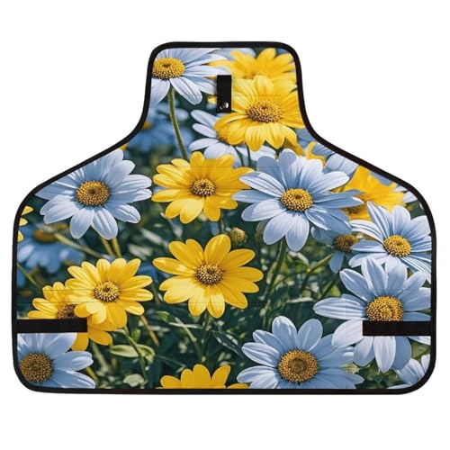 Delantal azul y amarillo con flores y cierre rápido miniatura 1