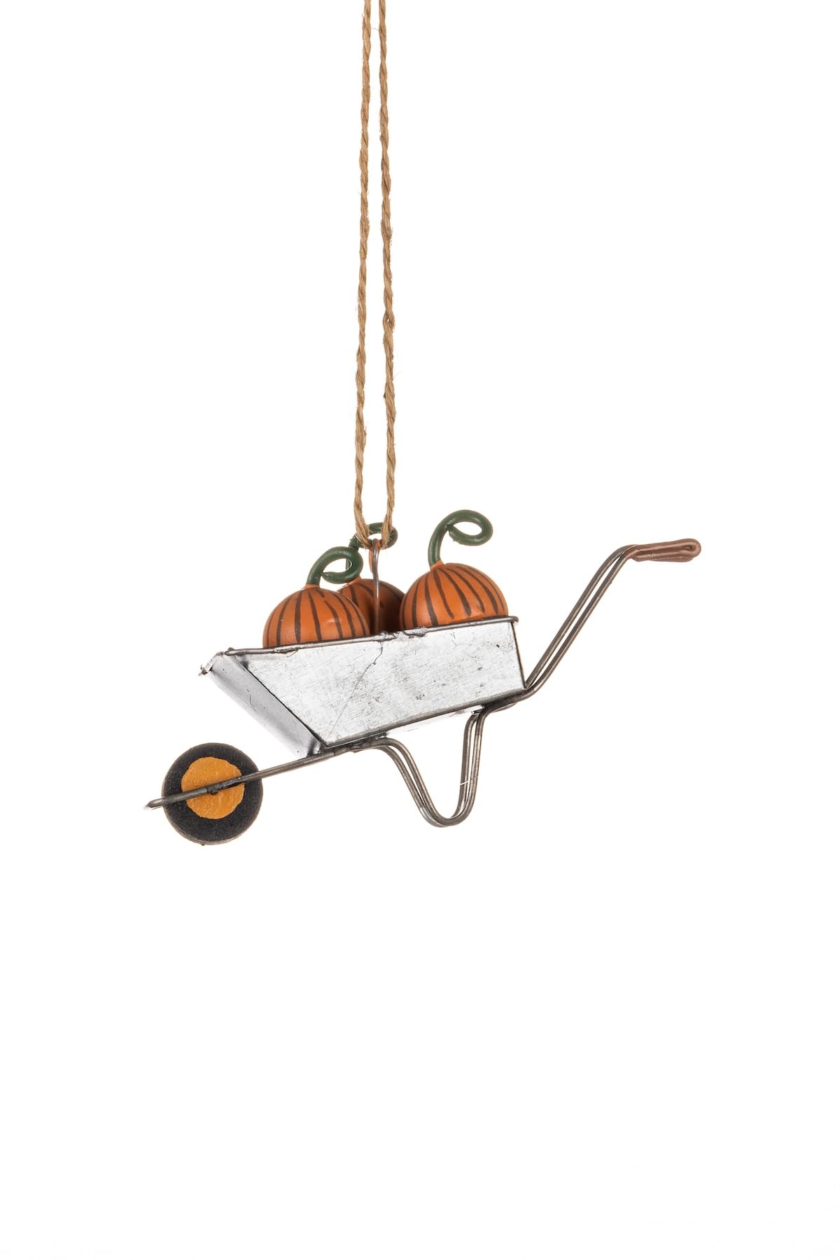 Shoeless Joe Pumpkins in Wheelbarrow Hanging Halloween Decoration