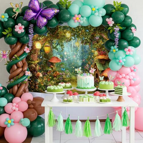 Mocsicka 7x5ft Enchanted Forest Backdrop - Fairy Tale Forest Photo Enchanted Forest Decorations, Magic Tree Mushroom Princess Party Banner Photography Birthday Background by Mocsicka - Used condition - Image 5
