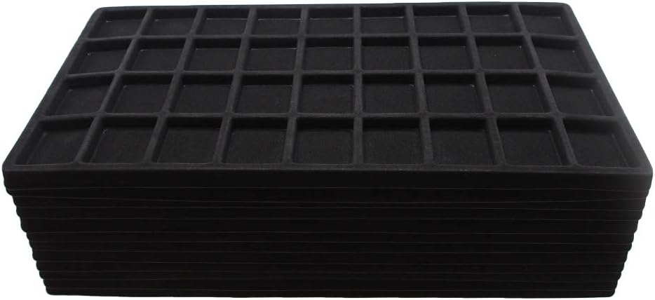 N'icePackaging - 36 Slot (1 1/2" x 1 3/4") Flocked Storage Tray Inserts - for Merchandise Jewelry & Organization - 14 1/8" x 7 5/8" x 1/2"