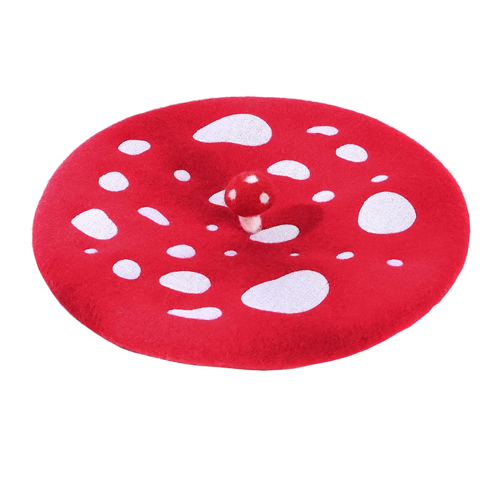 MellshyWomen Mushroom Beret Hat Cute Lolita Kawaii Plant Cosplay Cap Handmade Wool Cap with Little Mushroom