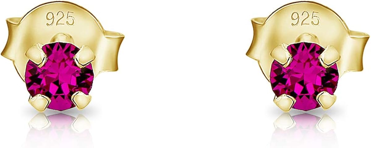 Small Solitaire Stud Earrings 925 Sterling Silver Gold Plated 24K, Tiny Gold Studs 3 mm - Image 4