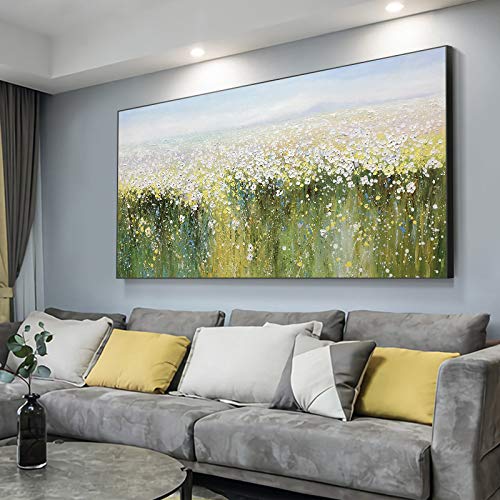 Peinture à l'huile paysage de villa avec tableau vert et or géant 90x180