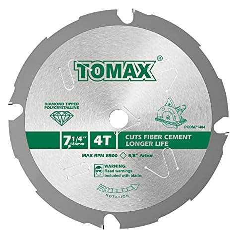 TOMAX PCDM71404 7-1/4 Inch 4 Tooth Polycrystalline Diamond Tipped (PCD) Hardie Fiber Cement Saw Blade with 5/8-Inch DMK Arbor Cover