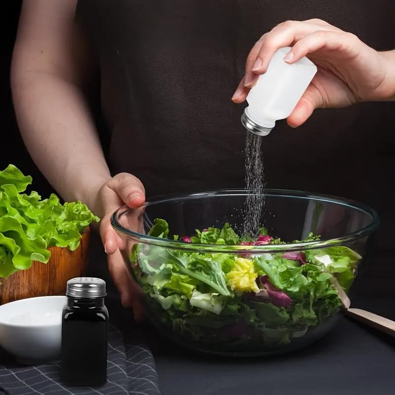 Juego de 2 saleros y pimenteros, salero de cocina con tapa de acero inoxidable, moderno y lindo estilo de granja (negro y blanco)