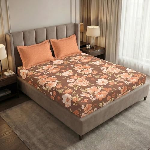 Image of MYTRIDENT Soft Comfort Bedsheet for Double Bed, 100% Cotton Bedsheet, 180 TC, Soft and Breathable, King Size Bedsheet with 2 Pillow Covers - Charlotte