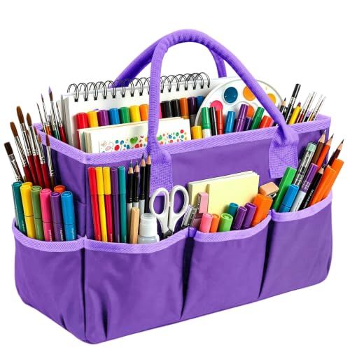 ZKOO Art Craft Organizer Tote Bag, Desktop Tote and Organizer Purple