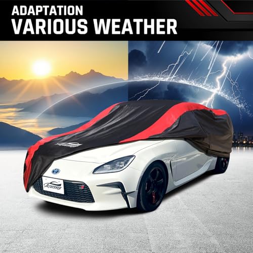 Image of Car Cover Custom Fit for Toyota 86,GR86, Subaru BRZ 2012-2025 | Red Strip Design, Cotton Liner for Paint Protection, Sun Rain Snow UV Proof, Door Zipper, Windproof Buckle, Storage Bag