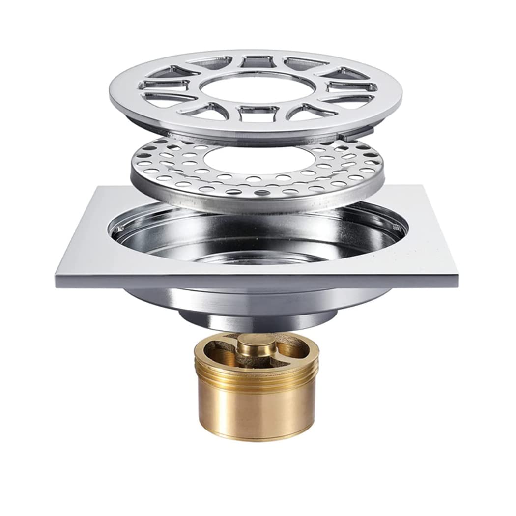 Bonde de douche carrée anti-odeur et anti-engorgement en laiton massif chromé