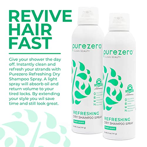 Purezero Refreshing Dry Shampoo Spray, Clean And Refresh Hair, Absorbs Oil And Returns Volume, Zero Sulfates, Parabens, Dyes - 100% Vegan & Cruelty Free, Made In The Usa (2 Pack) #TOP2