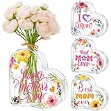 Hushee 4 Pcs Mother's Day Acrylic Gifts Heart Flower Vase for Best Mom Ever Gift Clear Heart Shaped Decoration...