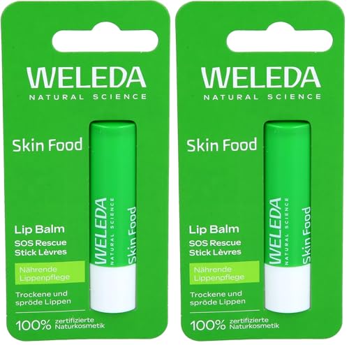 Weleda - Skin Food, Lip Stick, Bálsamo Labial en Barra, Hidrata, Nutre y Protege, con Flores de Manzanilla, Labios Secos o Agrietados, Vegano - 4,8 g (Paquete de 2)