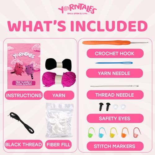 YarnTales DIY Pink Kitten Crochet Kit - Beginner Craft Kit with All Included Supplies & Video Tutorials - Great Valentine’s Day Gift for Teens & Adults - Image 3