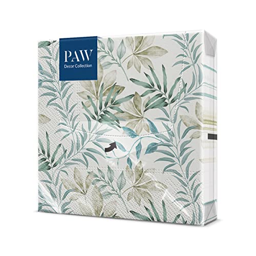 PAW 33 x 33 cm 3-lagige Servietten. 20 Stück. Gedruckt mit wasserbasierten Farben. Tischdekoration. Wilde Natur, Exotik, Blätter. Perfekt für Geburtstagsfeiern, Grillen im Garten, Partys mit Freunden Cover