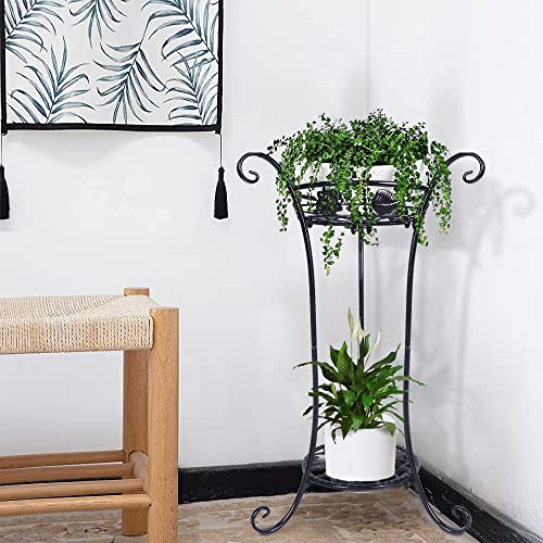 Amooson Plant Stand 2 Tier, Plant Stand Indoor Outdoor, 25.6'' Tall Modern Plant Shelf Metal Plant Stand Rack Black Flower Stand For Patio, Living Room & Garden (1 Pcs) #TOP5