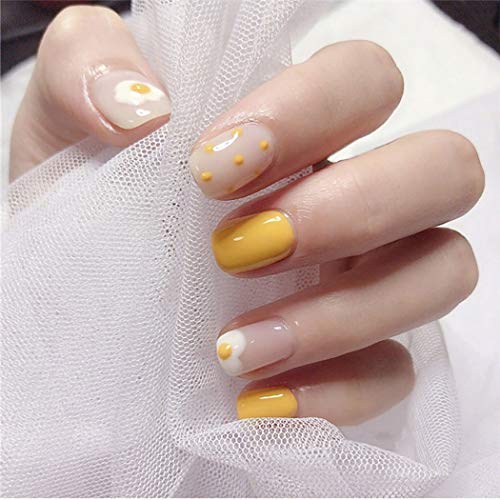 Fdesigner Cute Fake Nail Tips Glossy Clip on Nails Full Cover Acrylic Nails Yellow Nail Art Accessories Spot False Nail Jewelry for Women and Girls