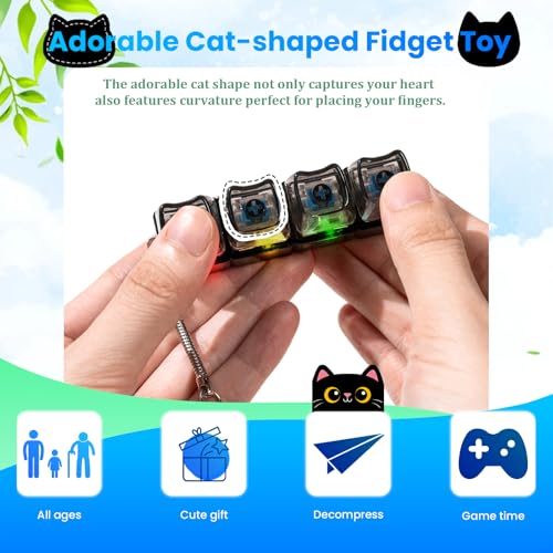 4 Pcs Keyboard Fidget Toy for Adult, Light Up Cute Cat Clicker Keyboard Fidget Keychain, 4-in-1 Loud Stress Relief Fidget Keyboard for Anxiety Decompression, White,Black - Image 4