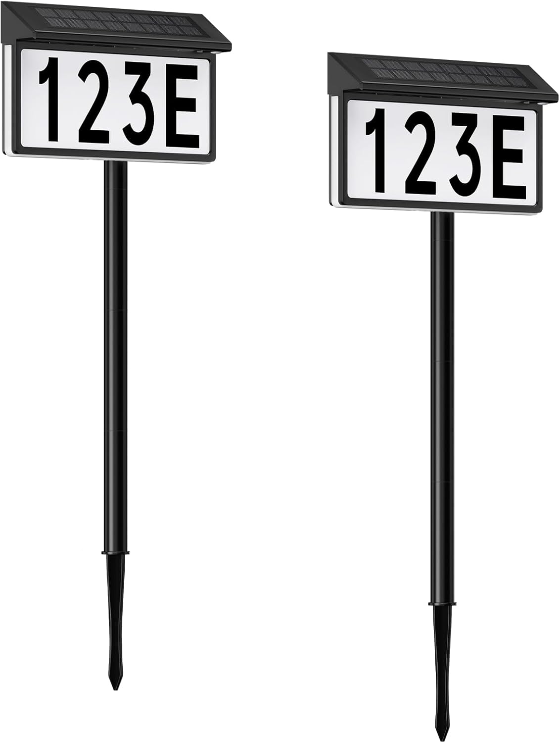 Solar Address Sign, Lighted House Numbers for Outside, 3 Colors Waterproof Illuminated House Number Plaque With Stake, Wall Mounted or In Ground Solar Address Numbers for Yard Garden Street Home (Black, 2 Pack)