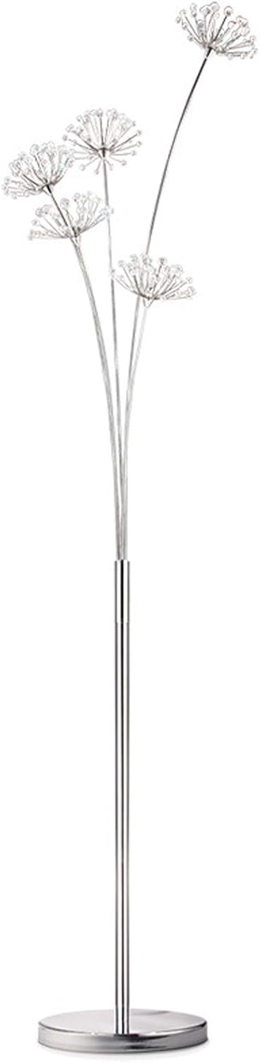 DYRABREST Modern Crystal Dandelion LED Floor Lamp with Remote Foot Control - 5-Head Elegant Standing Light for Living Room, Bedroom, Office | Includes 35x3W Bulbs, Silver